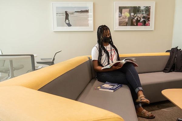 First-year medical student Jayla Mondy studies in the student lounge of the School of Medicine.